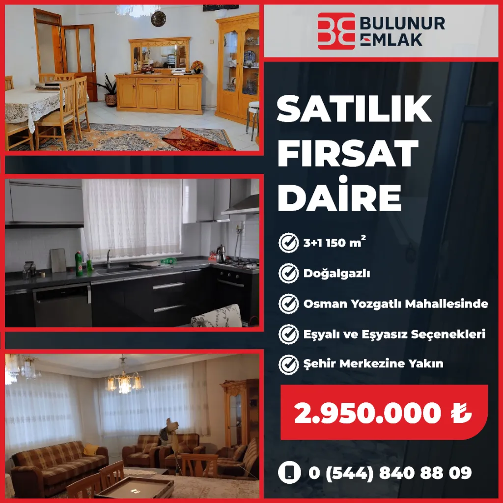 BULUNUR EMLAK'TAN EŞYALI YA DA EŞYASIZ FIRSAT DAİRE